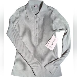 Athleta Stretchy Soft Ribbed Button-Up Long Sleeved OLIVE GREEN Sweater Top 💚